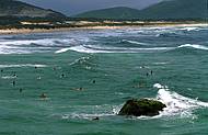 Joaquina tem boas ondas e  point de surfistas e da moada