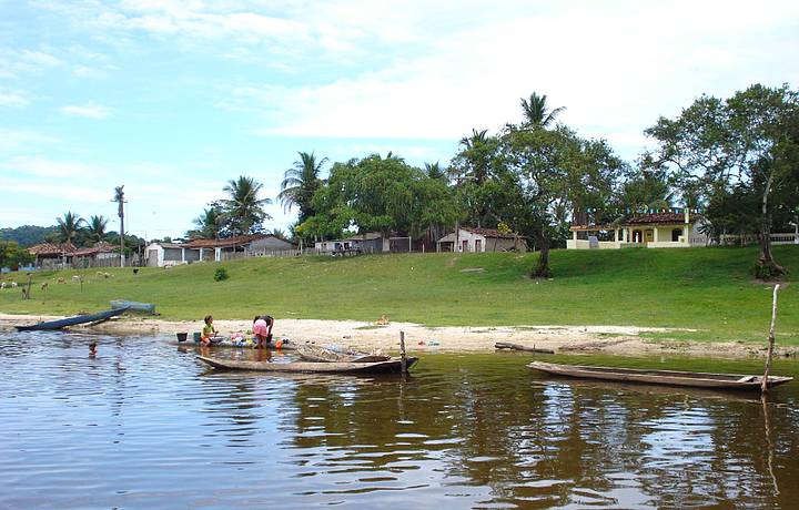 Vista do barco para a margem da lagoa.